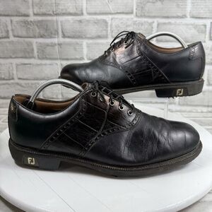 FootJoy Icon Saddle Men's Size 10.5 Black Leather Crocodile Lace Up Golf Shoes